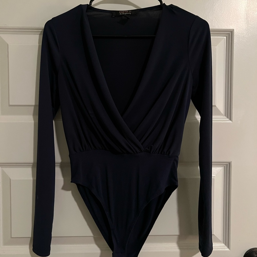 Navy low v neck long sleeve